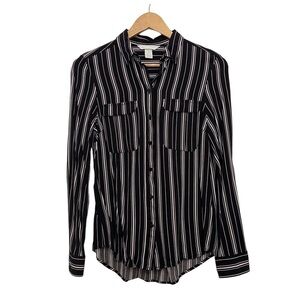 2/40$ H&m lined button up blouse striped black ecru white viscosa lightweight 2